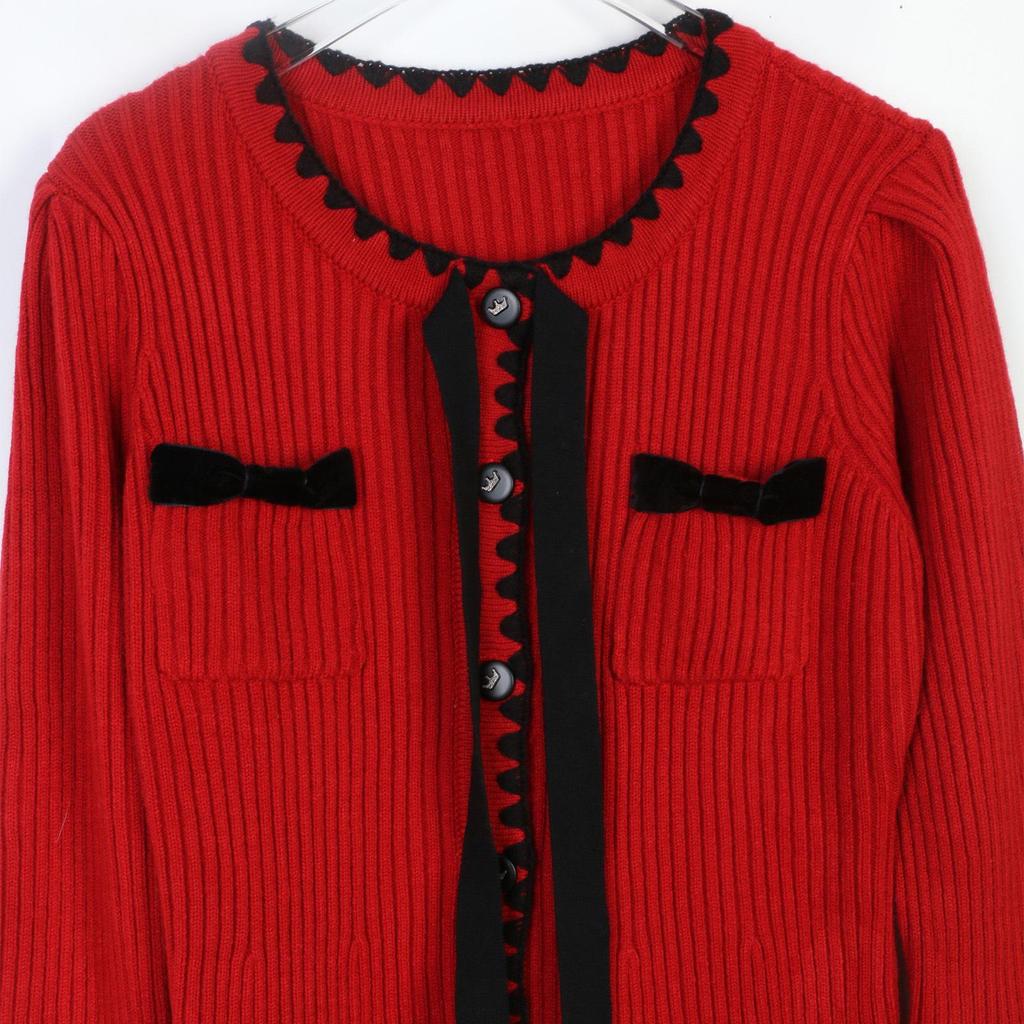French S House: Red Bow Dress, Slim Fit, Round Neck, Short, Fashionable for Early Spring 2025 Annual Meeting