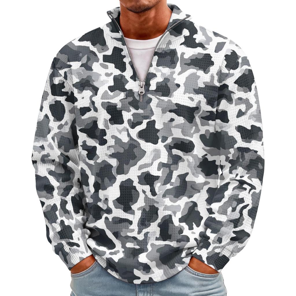 Men's Casual Knit Long Sleeve Pullover with Stand Collar and Ribbed Cuffs