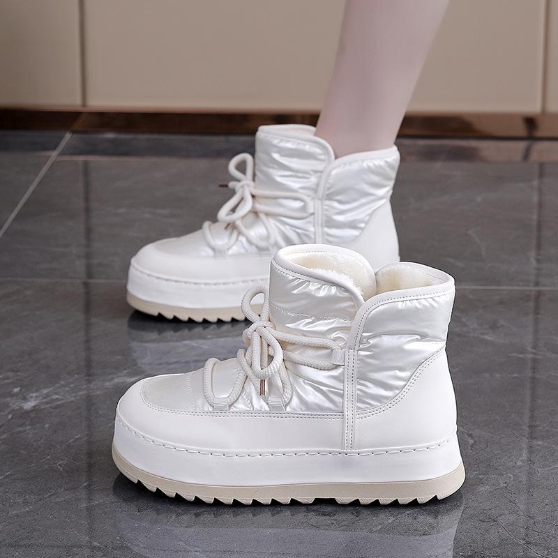 Women's lightweight comfortable thick sole winter warm cold padded snow boots non-slip wear outdoor leisure sports fur one cotton boots