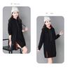 Women's Fleece-Lined Hooded Sweatshirt Dress, Contrasting Colors, Embroidered, Plus Size, Autumn/Winter 2025, Mid-Length, Thickened, Loose Fit.