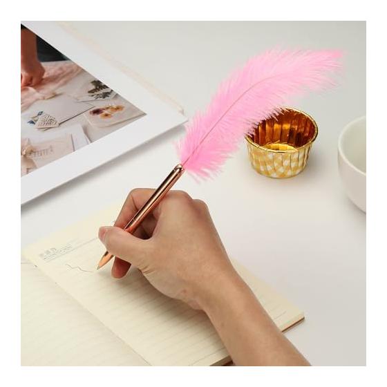 PATIKIL 1.0mm Feather Ballpoint Pens Wholesale, 2 Pcs Black Ink Vintage Plated Rod Quill Writing Pens for Office Wedding Guest Signatures, Style 1