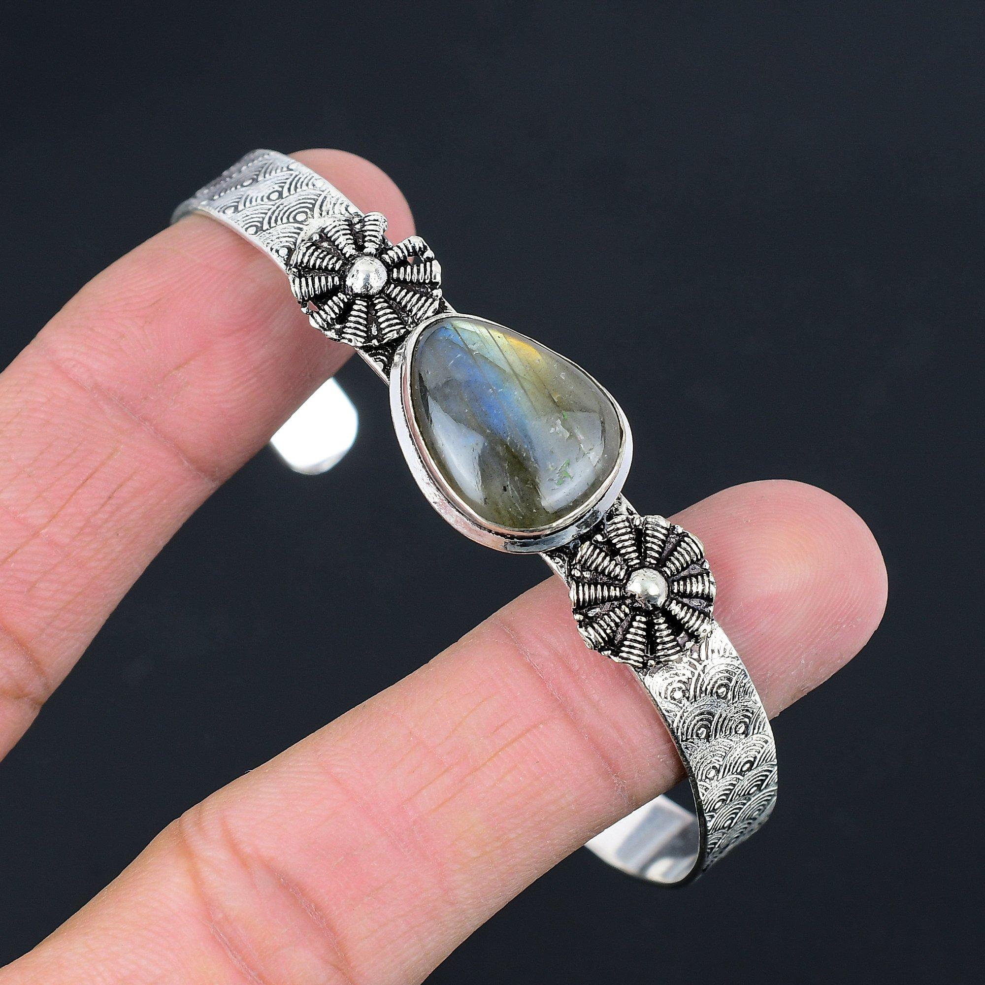 

День женщин Сделка Серебро 925 Лабрадорит Драгоценный камень Мама Юбилей Модный браслет Adjustable