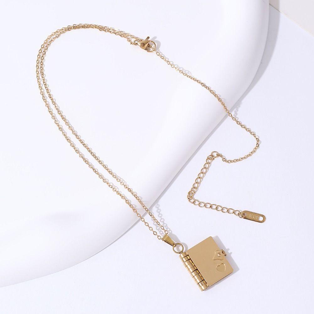 Handmade Opening Book Pendant Titanium Steel Couple Text Locket  Jewelry Accessories