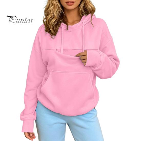 Sweat à capuche pour femme avec poche pour animal de compagnie, Couleur unie, Poche kangourou avant, Haut pull décontracté pour transporter petits chiens chats, Confortable