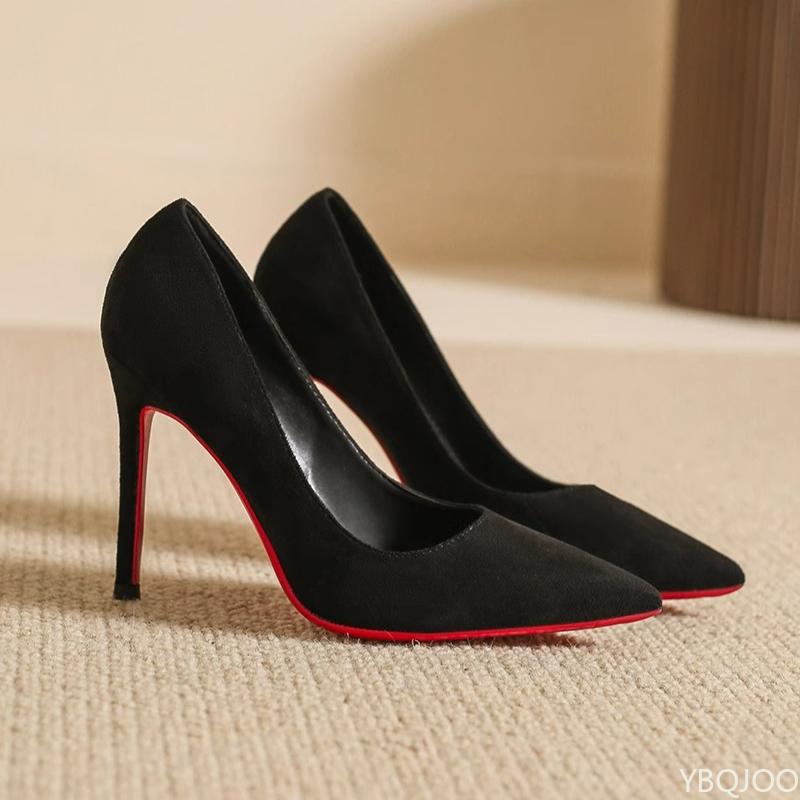 New Suede Women's Slim Heeled Shoes Sexy Pointed High Heels Red Sole Light Mouth Single Shoes Ladies Elegant Pumps Zapatos Mujer