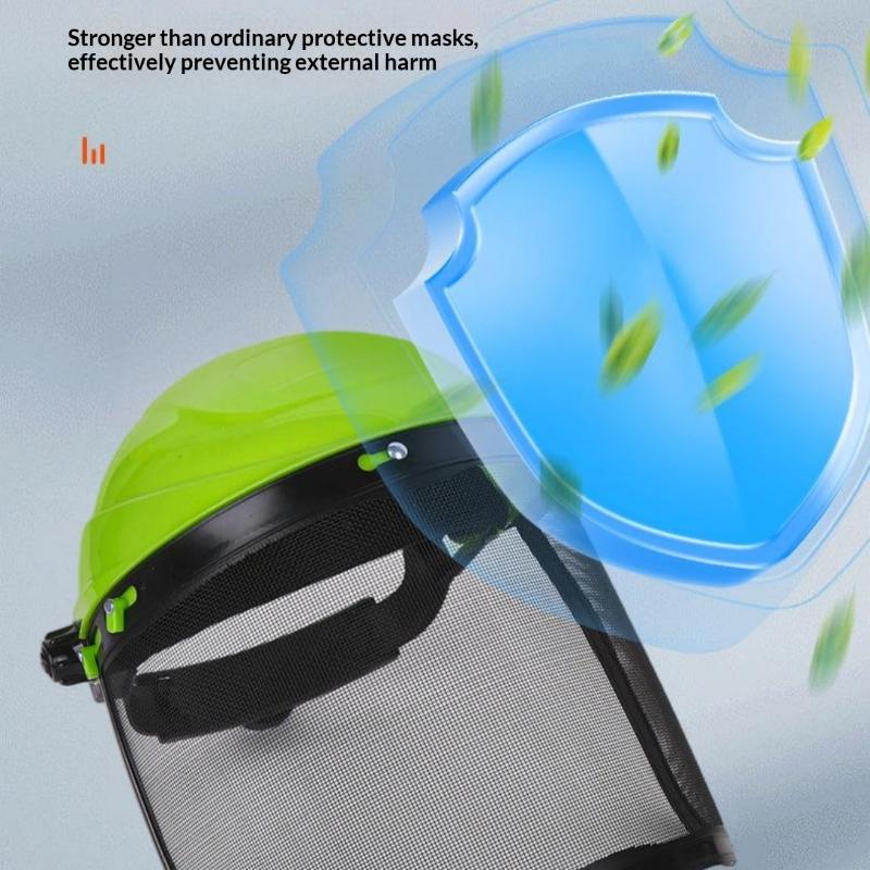 Garden Grass Trimmer Helmet with Full Face Mesh Visor Breathable Anti-Scratch Safety Guard for Yard Lawn Mowing Work