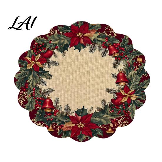 Tapis décoratif d'isolation thermique Rond Napperon de Noël 14 Pouces Motif festif Antidérapant Protecteur de table Table de maison de fête Protecteur de table Place pour