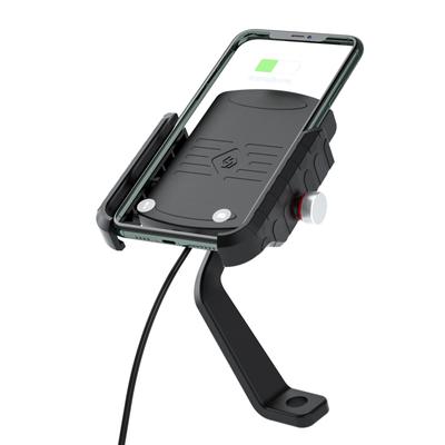 Phone Holder with Wireless USB Charger Easy Installation Shockproof Waterproof 4 Claws Support Aluminum Alloy 15W QC3.0 Fast Charging for Motorcycle