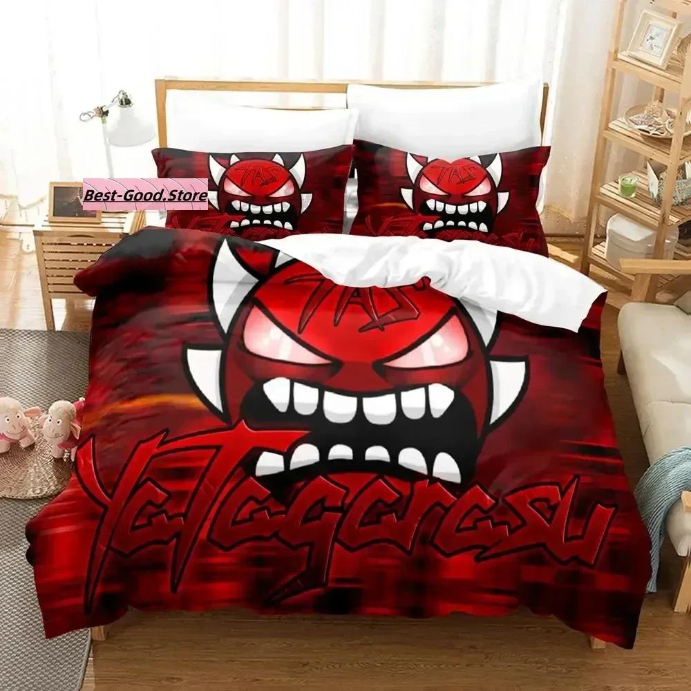 

3D Angry Geometry Dash Bedding Set Duvet Cover Sheet Printed Bed Set Pillowcase Bed Full Queen King Size Comforter Bedroom 135x200cm