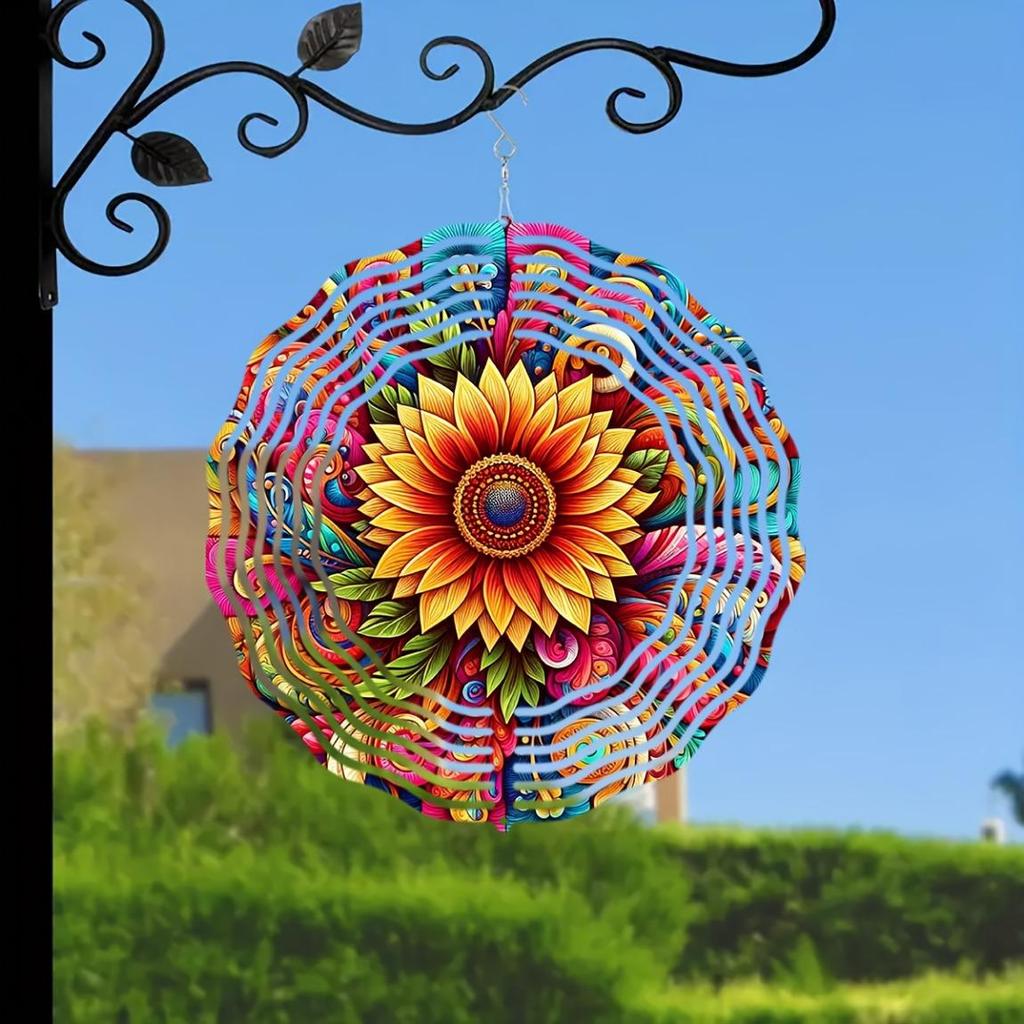 10 Inch Sunflower Wind Spinner 2D Kinetic Metal Hanging Decor with 360 Rotation for Garden Yard Indoor Outdoor Colorful Gift for Women Men