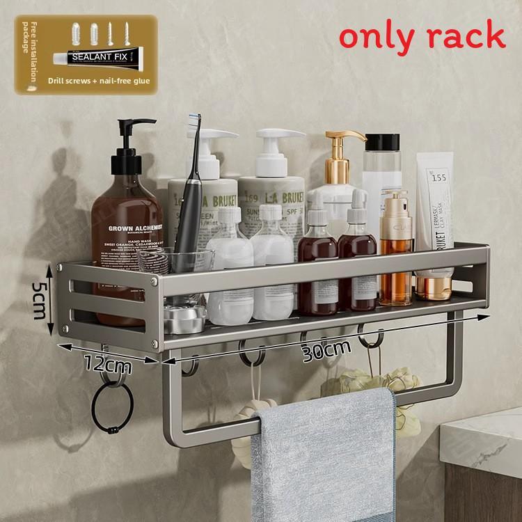 Space Aluminum Bathroom Wall Shelf With Hooks And Oxidized Finish For Toilet Storage