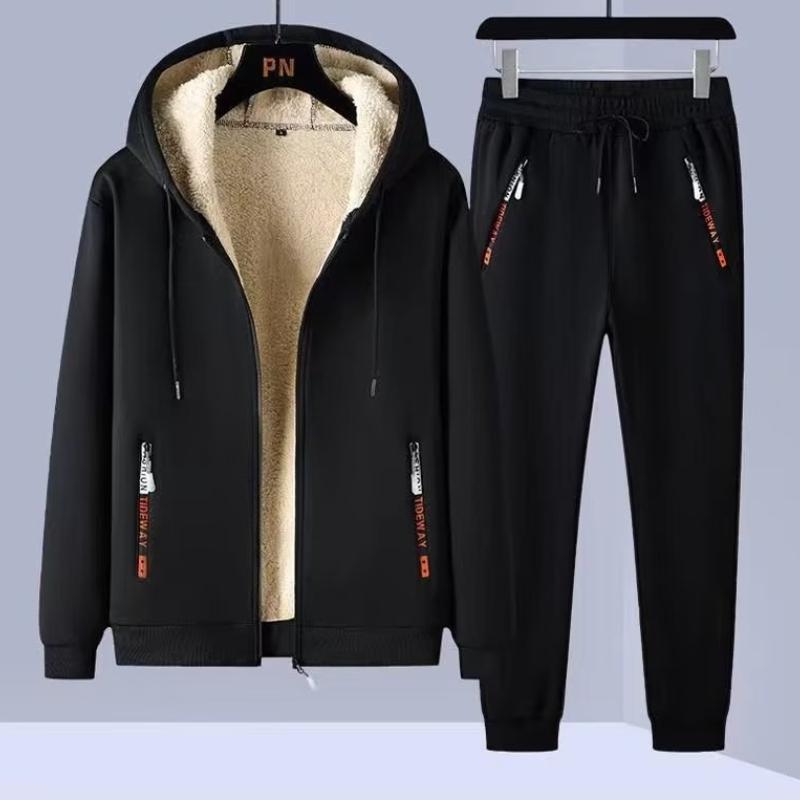 

Чоловічий флісовий спортивний костюм, повсякденний спортивний костюм із повною блискавкою, худі з довгим рукавом і спортивні штани 4XL чорний