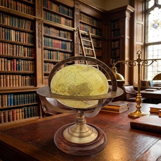 Antique World Globe on Brass Stand,  Desk Globe, Library Decor, Study Room Globe, Educational Geography Gift, Scientist Gift, Father'