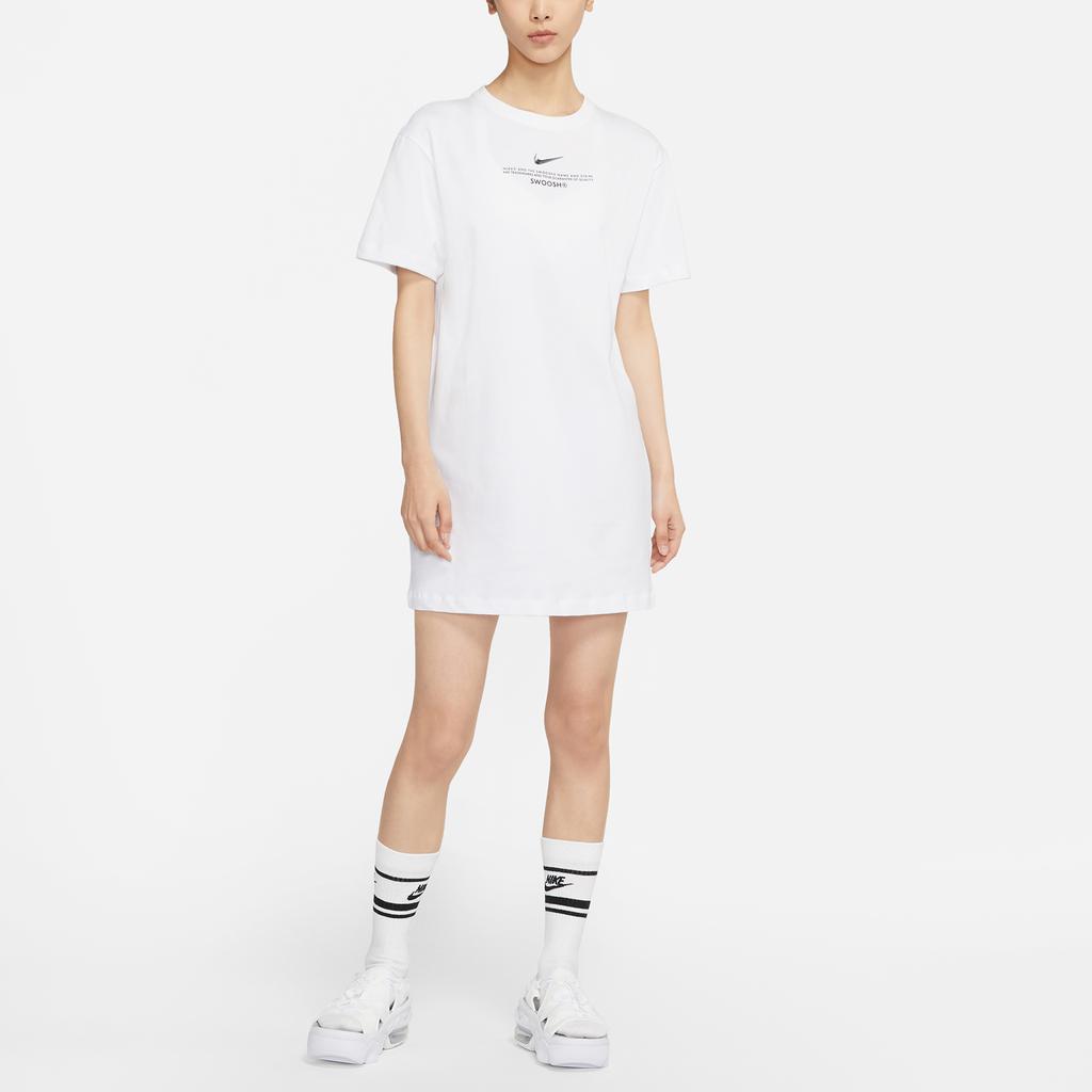 Nike Sportsklær Swoosh Stor Logo Rund Hals Løs Pustende Strikket Retro Sporty Stil Pullover Kortermet Kjole Damekjoler Hvit CZ9407-100