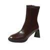 Round head retro thin boots women's early autumn new high-heeled short boots temperament versatile short tube side zipper thick-heeled boots