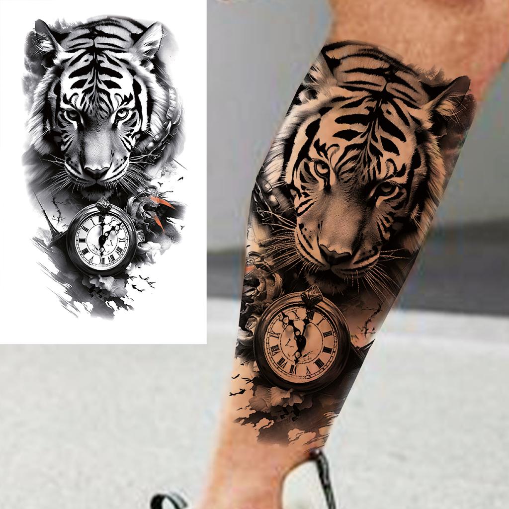 1 Sheet Snake Fox Tiger Skull Demon Temporary Tattoos For Men Adults Women Arm Forearm Fake Tattoo Sticker Sleeve Water Transfer