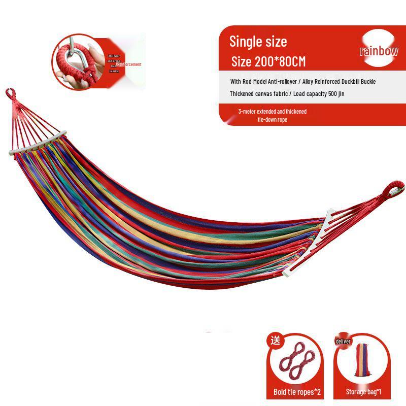 HuiYi Anti-Kipp-Segeltuch-Hängematte mit Holzstangen - Einzel- oder Doppel-Outdoor-Schaukel