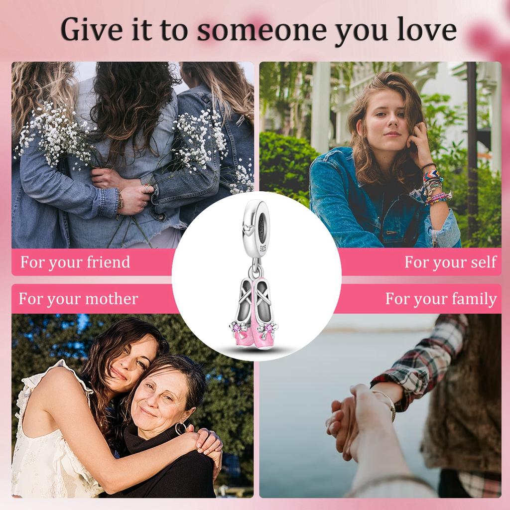 Genuine Copper Pink Bow Ballet Shoe Pendant Piece Decorative Charms Bead Elements Jewellery Suitable For Authentic Bracelet Style Necklace Piece For