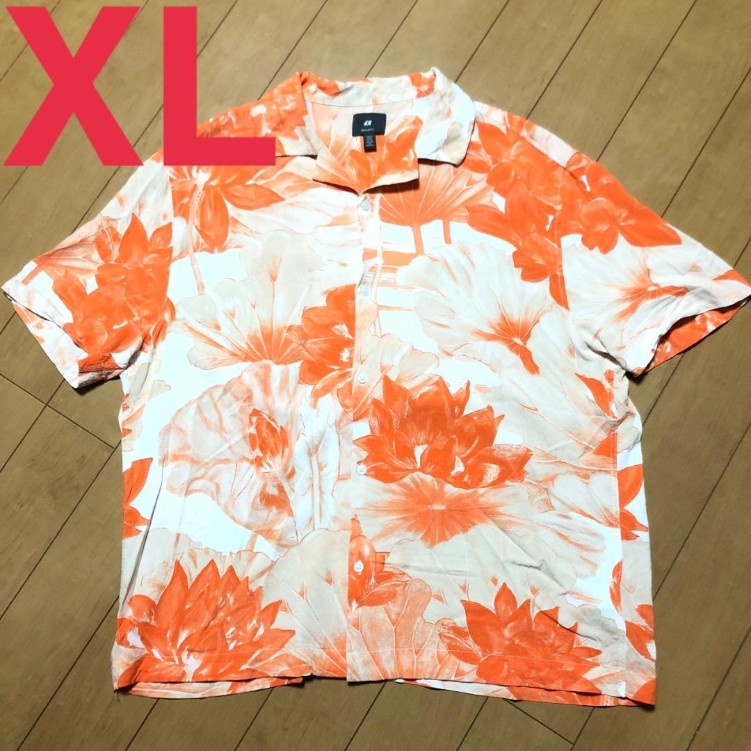 

[Б/У] Рубашка алоха с коротким рукавом и открытым воротником с принтом лотоса H&M, Мужская XL, Оранжевая