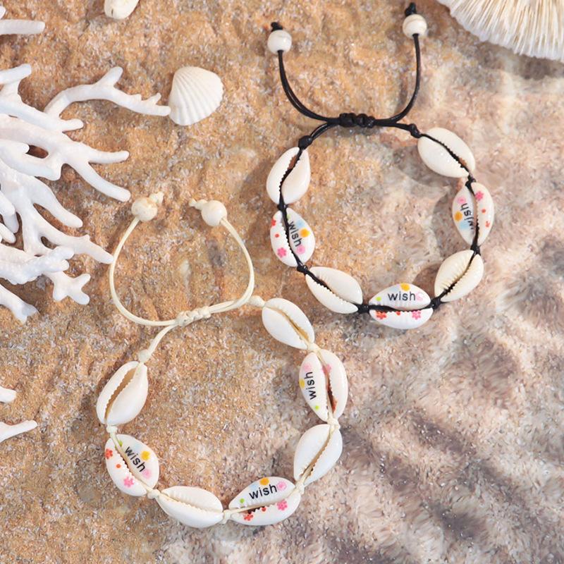 1011 Ocean Resort Wind Starfish Shell Bracelet, Daisy Rainbow Print Hand Rope Tide
