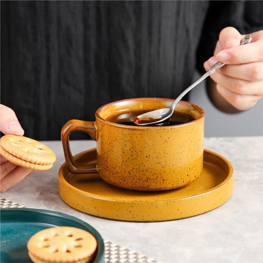 Coffee Cup Set Stoneware Kiln-Changed Coffee  and Saucer Set Western Restaurant  Breakfast  Mug Home Ceramics Coffe