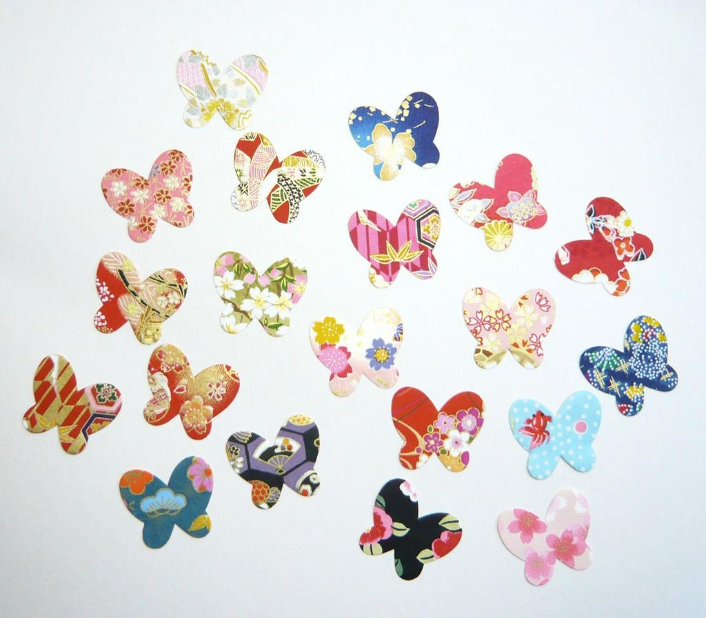 Kawasumi Washi Special Kyoto Yuzen Chiyogami Stickers Blossom Butterfly 40 Stickers Hand-Dyed (Plum & Designs, Total)