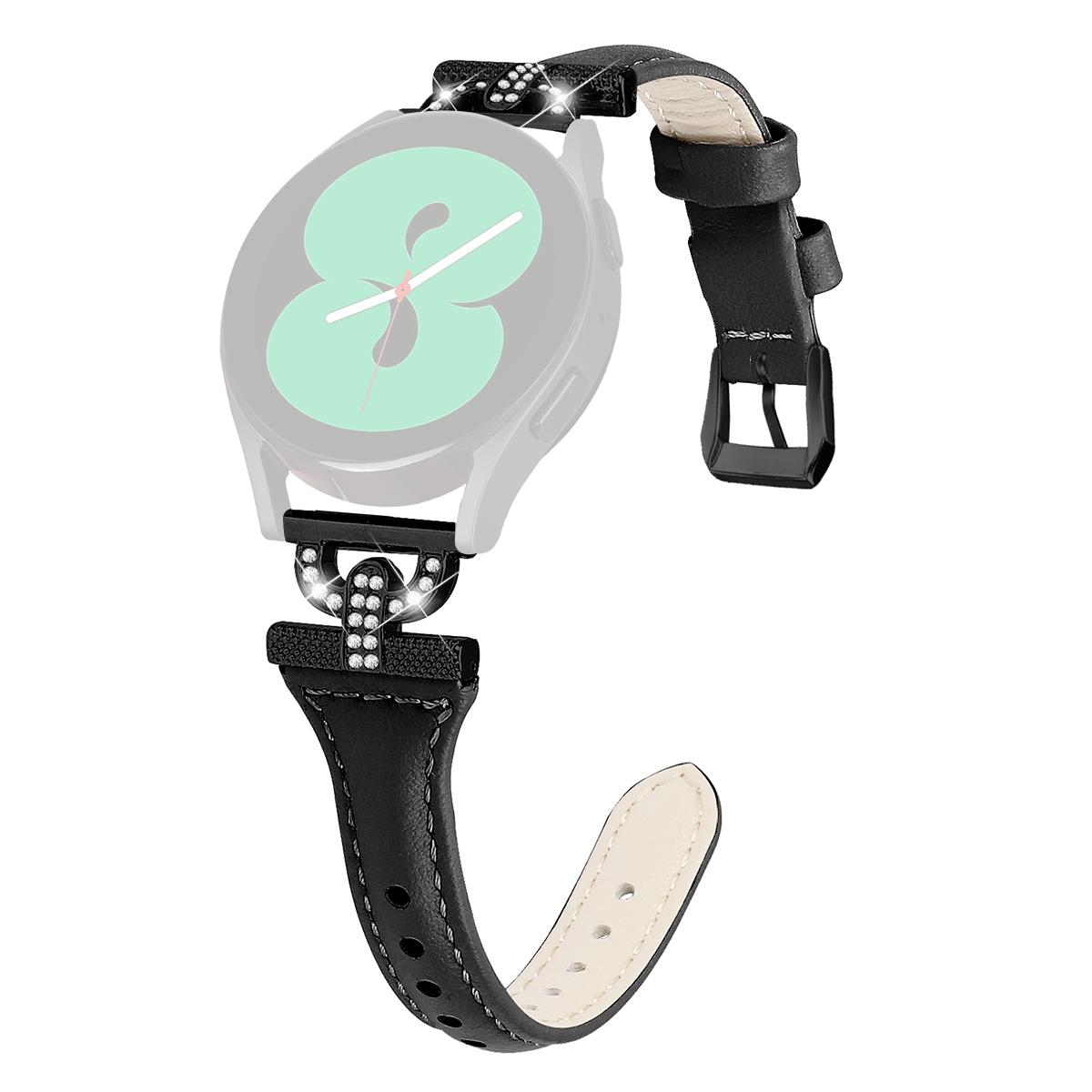 

Genuine Cow Leather Band for Samsung Galaxy Watch Active 1/2/3 40mm 44mm,20mm Rhinestone Decor Watch Strap with Black Buckle Black