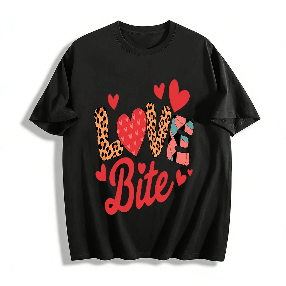 Love Bite Leopard Heart Print Casual Short Sleeve T-Shirt Pure cotton T-shirt XXS