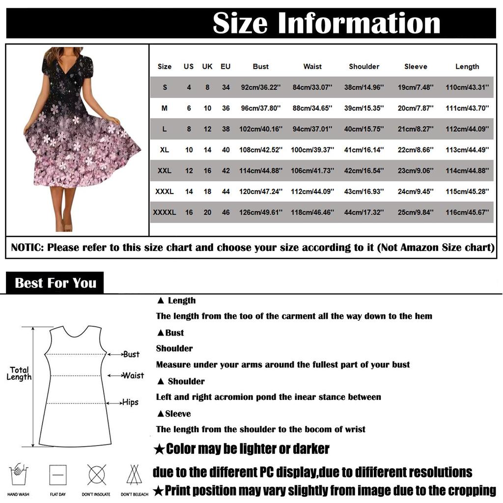 Women's Summer Casual Fashion Floral Print Short Sleeve V-Neck Swing Dress