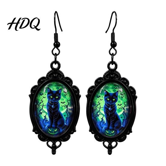 Vintage Theme Gift for Halloween Party 1 Pair Gothic Black Cat Earrings Women Exquisite Craftsmanship Favors Dark Punk Style Dangle Drop Earrings,