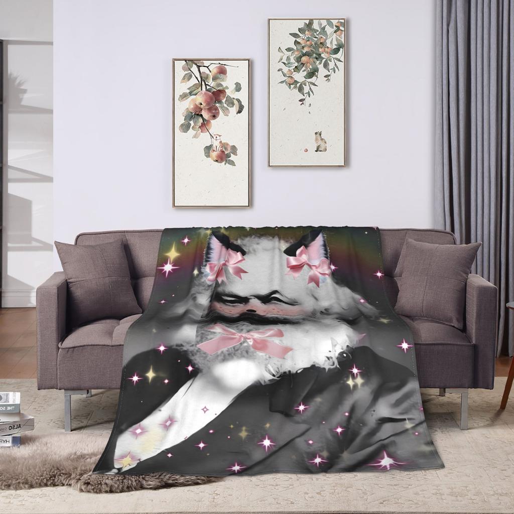Super Warm Blankets Camping Karl Marx Engels and Lenin Throw Blanket  Flannel Bedspread For Couch Bed Graphic Sofa Bed Cover