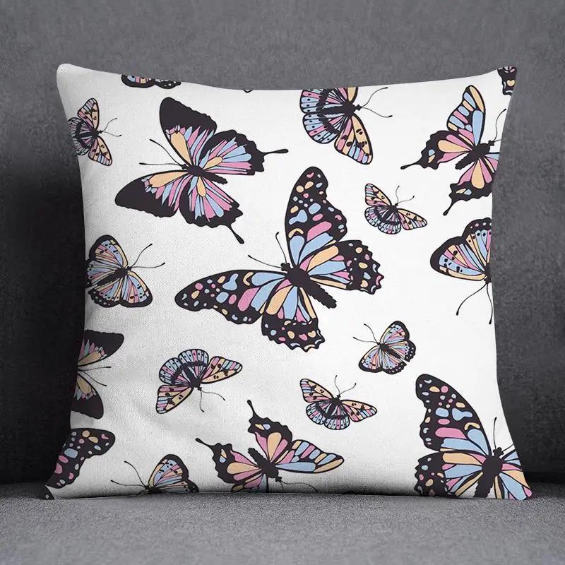 Juste De Coussin Carrée À Motif Papillon, Taie D'oreiller, Série Rose, Décoration De Bureau À Domicile