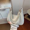 Pink Soft Leather Hobo Shoulder Bag For Women Elegant Style Underarm Bag With Pearl Decorated Chain And Wide Strap For Daily Use