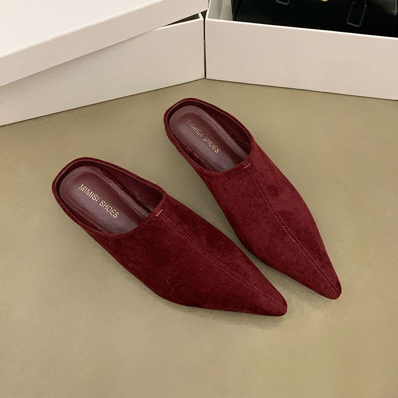Fashion Fashion Flock Women Low Heel Pumps Shoes Slides Mules Female Shallow Footwear Pointed Toe Ladies Heeled Shoes Sandals  lady