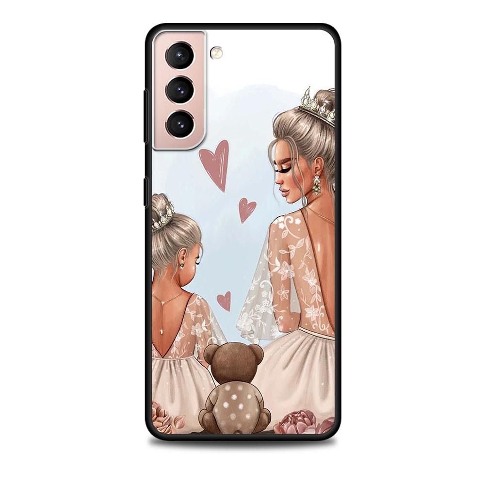 Mom And Baby Girl Boy Black Case for Samsung Galaxy S23 S22 Ultra Cases S21 S20 FE S10 S9 S8 Plus S10e S7 Silicone Phone Cover