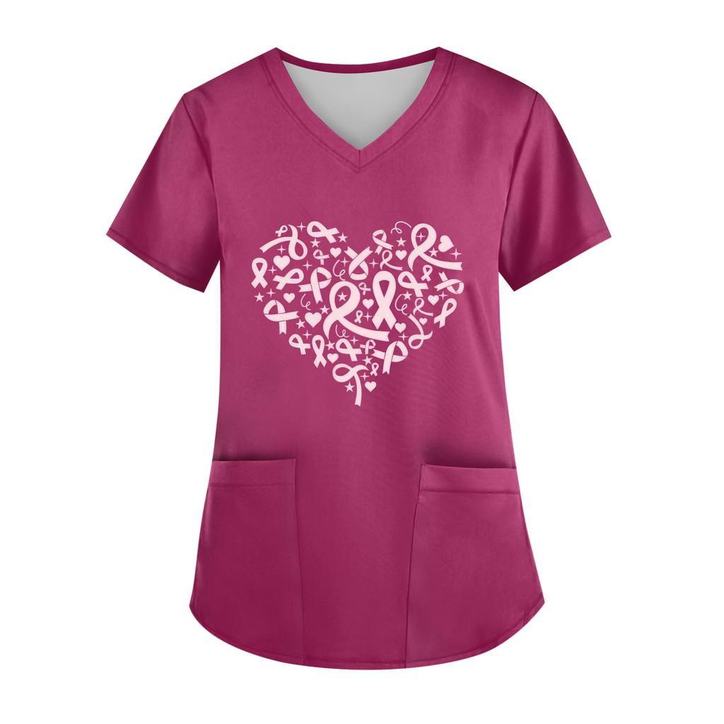 Women's V-Neck Short-Sleeve Pocketed Top With Side Slit