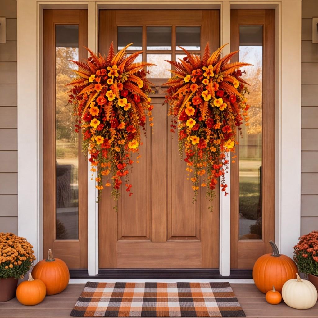 Artificial Fall Harvest Hanging Basket with Lifelike Autumn Flowers - 75cm Trailing Vines Maintenance-Free Indoor Outdoor Porch Thanksgiving Decor