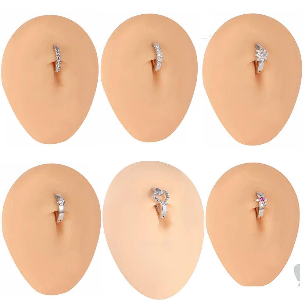 14G Belly Button Ring for Women Surgical Steel CZ Clicker Ball Belly Piercing Ring Simple Reverse Navel Rings Body Jewelry