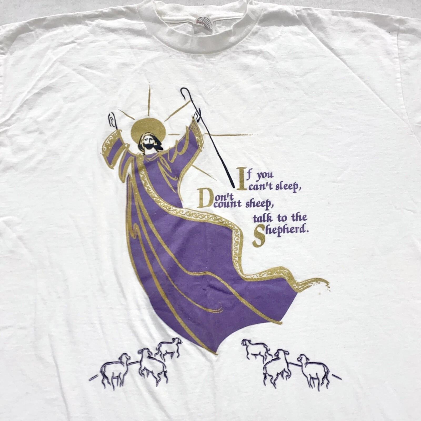 

vtg 90s JESUS CHRIST SHEEP SHEPHARD T-Shirt 2XL soft religion religious S