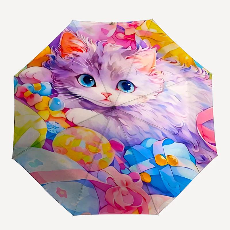 1pc Colorful Easter Eggs Automatic Opening Folding Umbrella with Ribbon Bowknot Decoration - Perfect for Fans, Travelers, Daily Use, and Festive