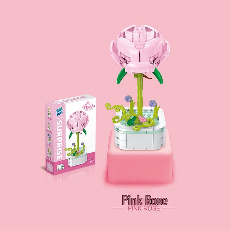 Kids' Educational Interlocking Building Blocks - Flower Potted Plant (Rose & Epiphyllum) Compatible with Top Building Block Models