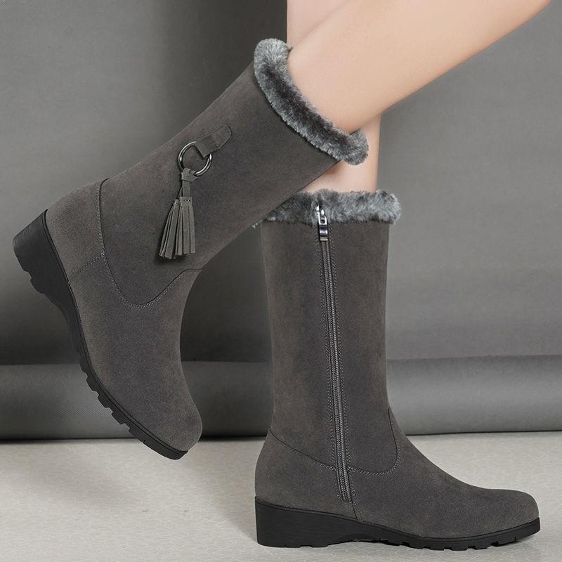 

Women s Medium Boots Winter New European and American Snow Boots Women s Fleece Thickened Thermal Side Zipper Cotton Boots Women 41 сірий колір