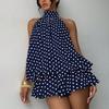 Off Shoulder Polka Dot Dress Backless Chiffon Dress Elegant A Line Halter Dress  Summer