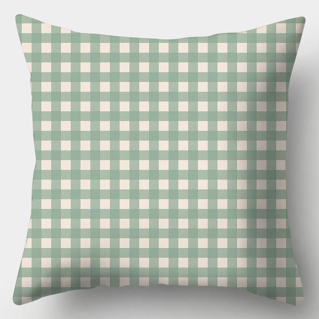 Avocado Green Pillowcase Square Sofa Pillowcase Plaid Plant Print Cushion Cover