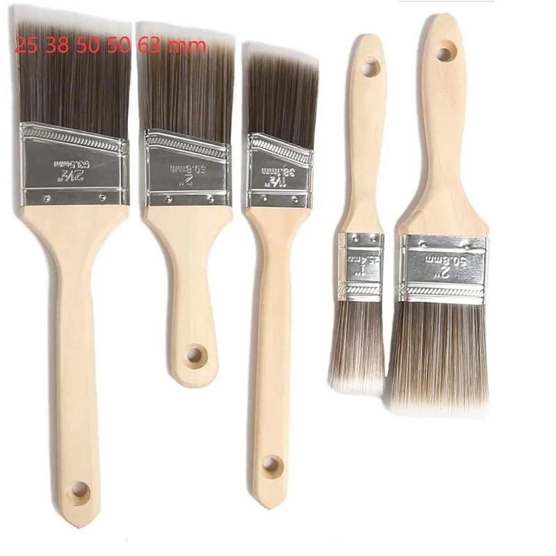 5-Piece Nylon Paint Brush Set Long Handle Beveled Brushes for Marine BBQ Grills Fences Exterior Wood Rust-Resistant