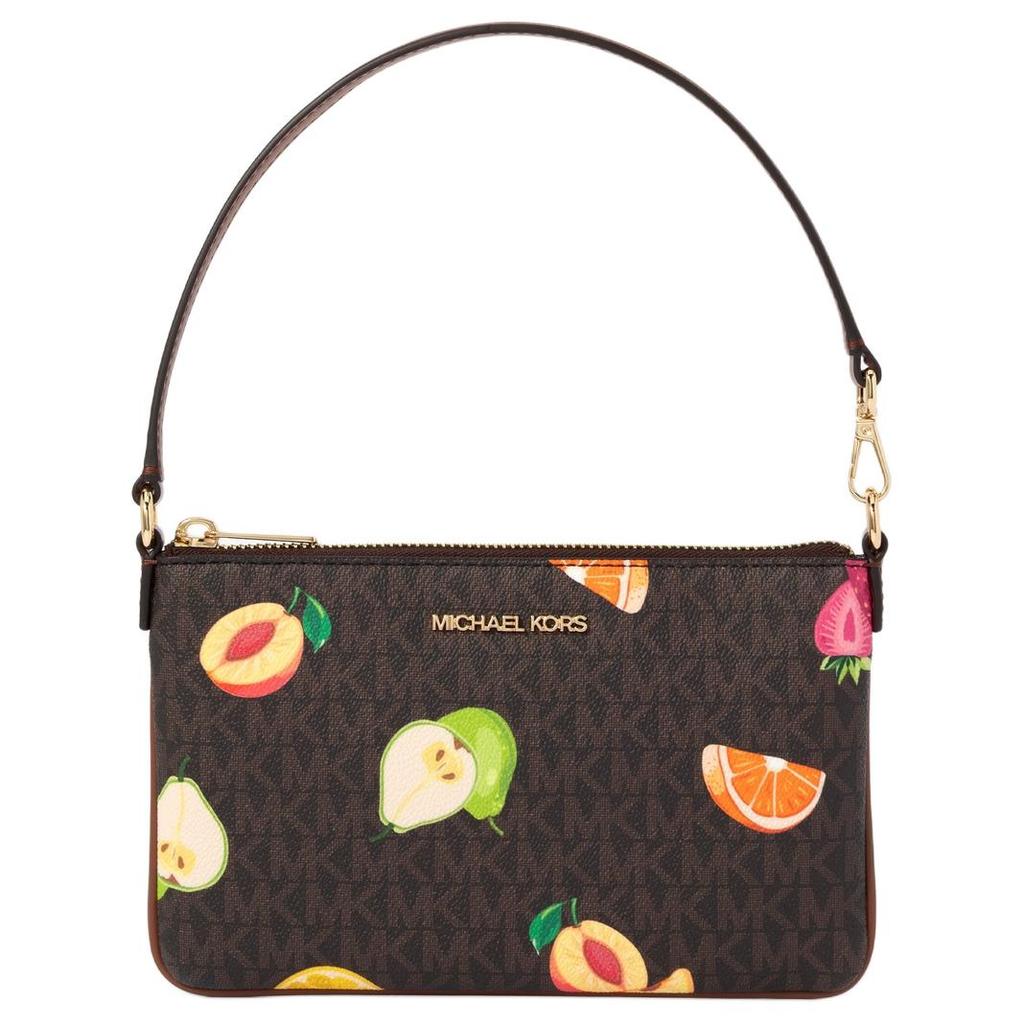Michael Kors Jet Set Travel Fruit Print Coated Canvas Clutch Small Women Clutch Dark-Brown 35S6GTVW1V-BROWN