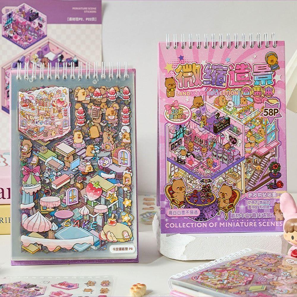 3D Miniature Scene Stickers Stacking Pasting Cartoon Cabin Scene DIY Sticker 20 Sences Landscape Sticker Collection Scrapbooking