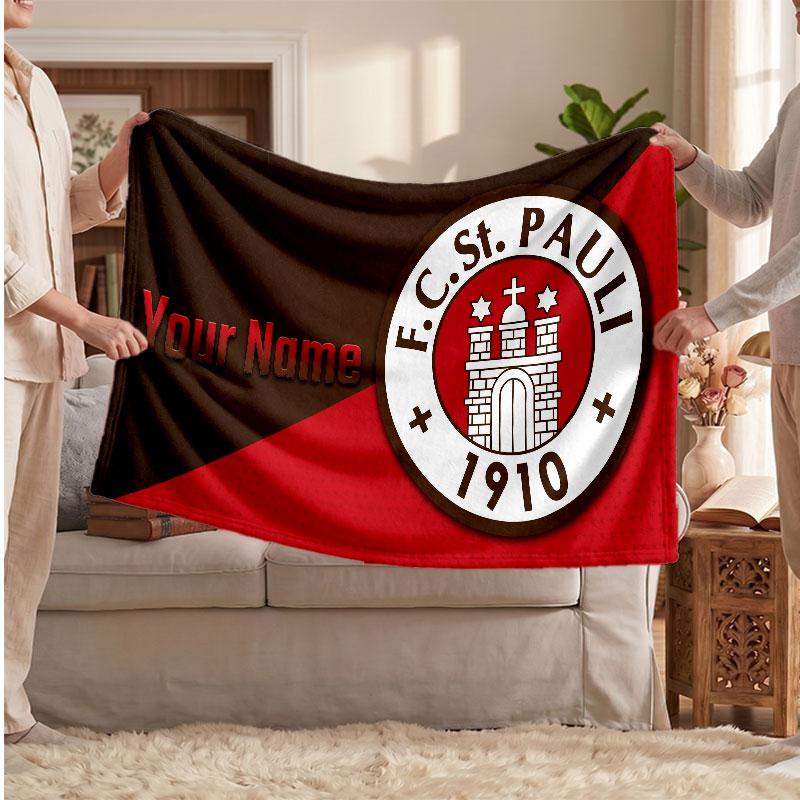 FC St. Pauli Personalized Fleece Blanket With Football Logo, Custom Name Text Soft Warm Home Throw Blanket