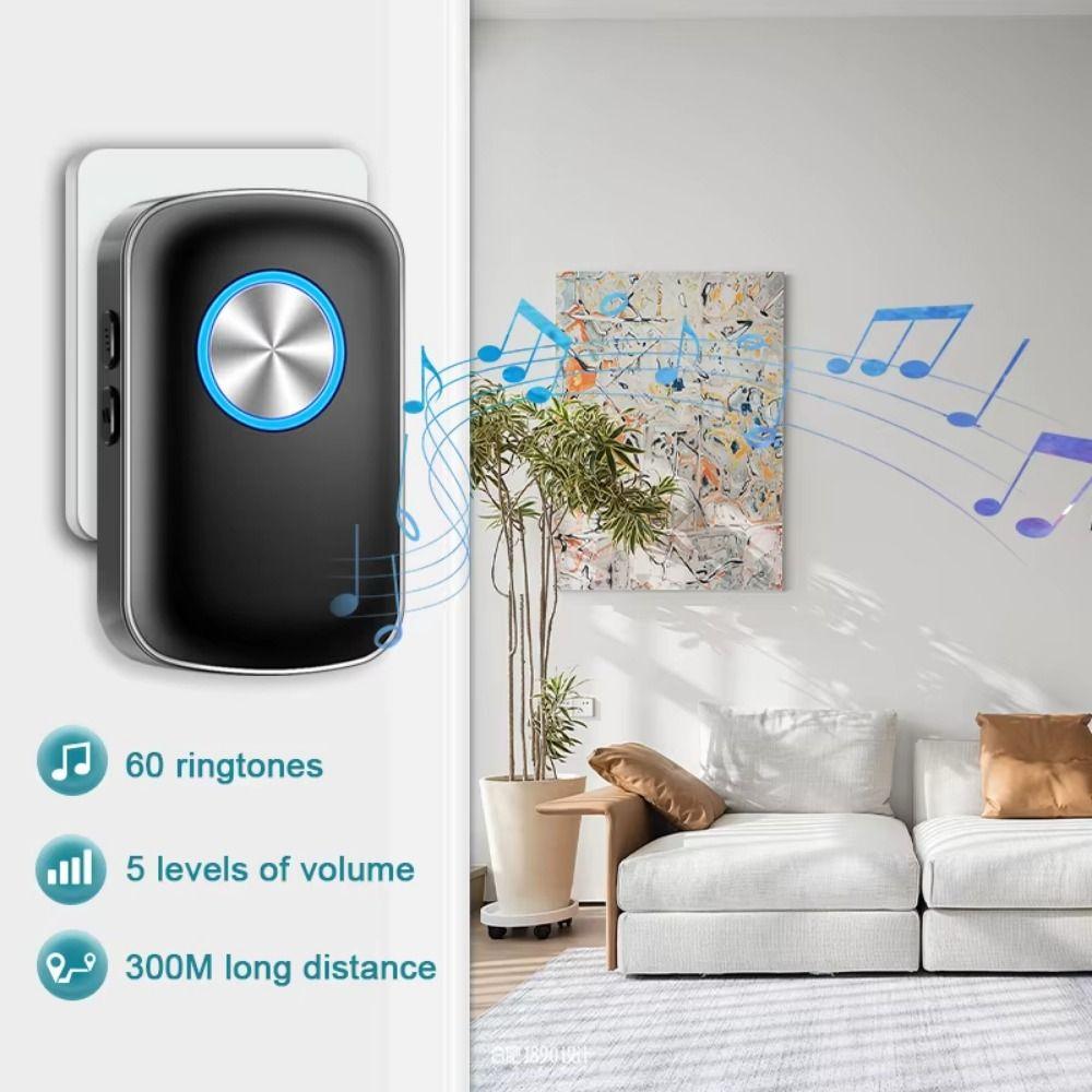 60 Chimes Wireless Doorbell 300M Range Welcome Doorbell Door Chime Kit  Indoor Outdoor Use