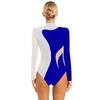 Women Long Sleeve Rhinestones Mesh Gymnastics Leotard Bodysuit Ice Skating Jumpsuit